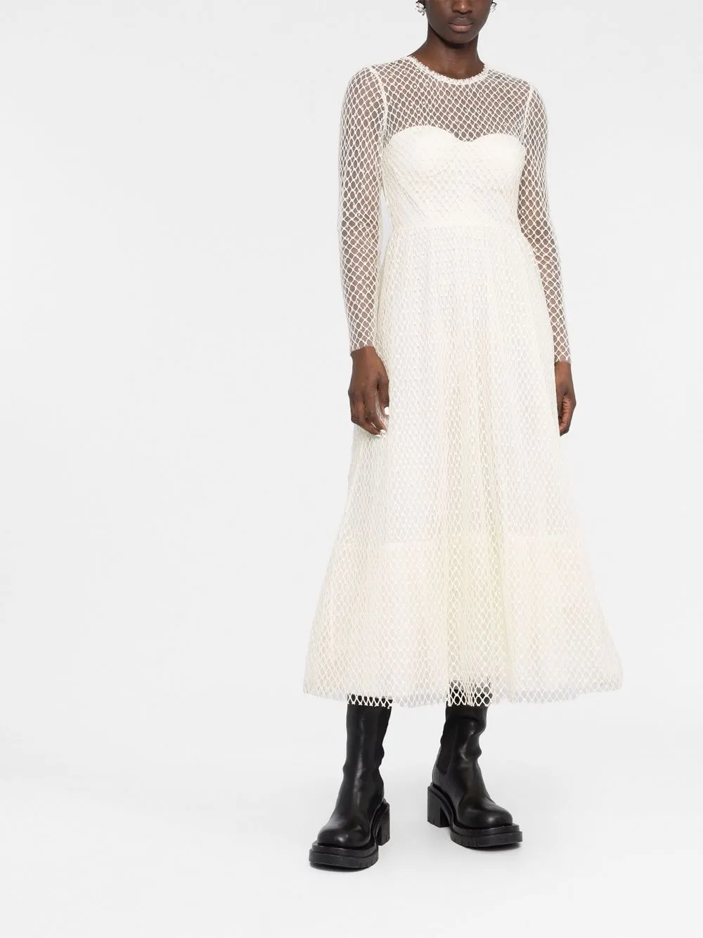 RED Valentino Mesh long-sleeve Midi Dress - Farfetch