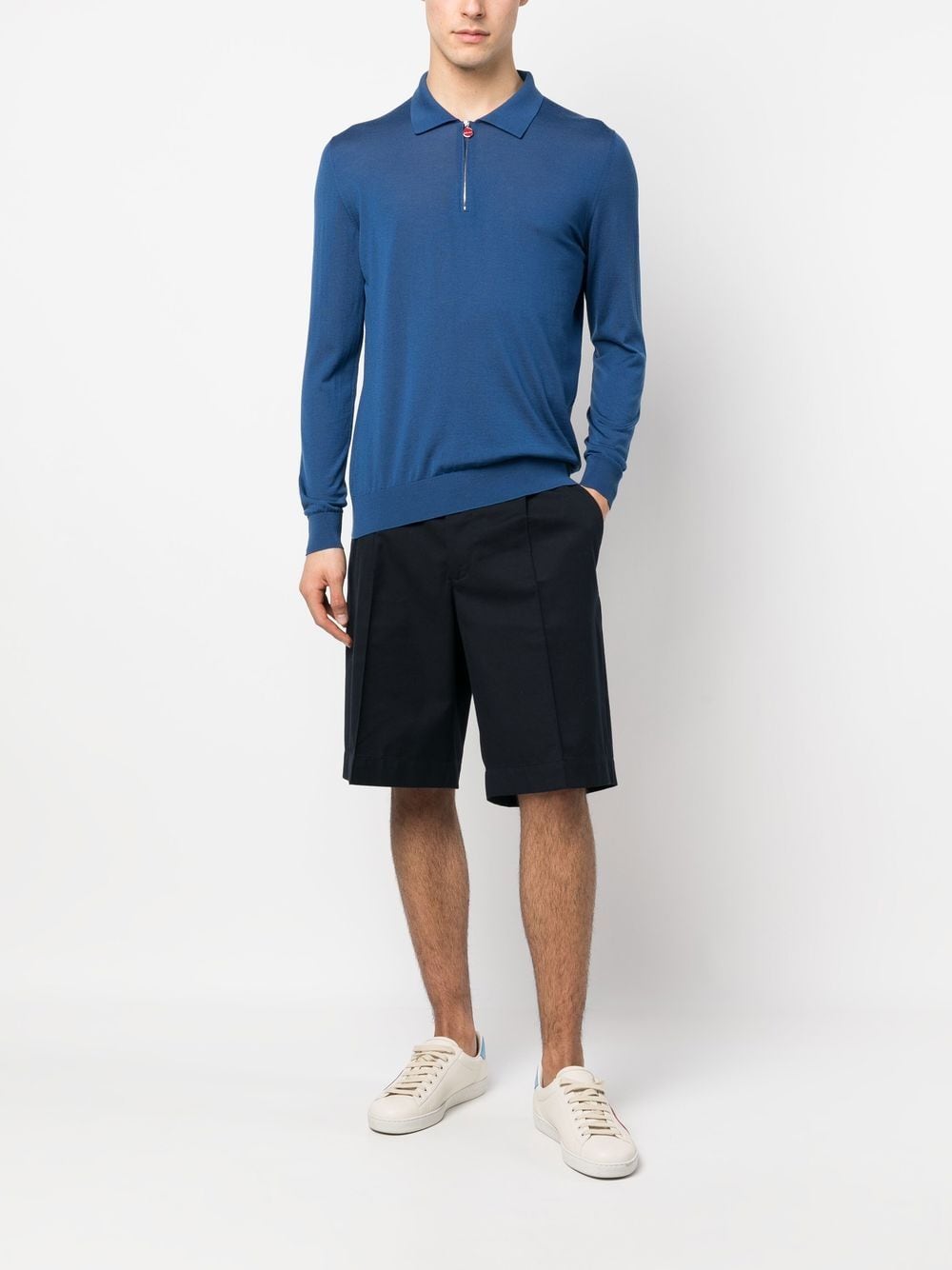 Shop Kiton Zip-collar Wool Polo Shirt In Blue