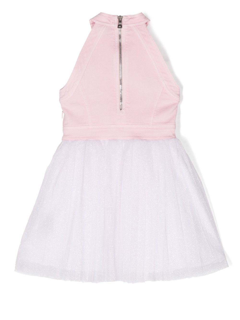 Shop Balmain Tulle-skirt Logo Halterneck Dress In 粉色