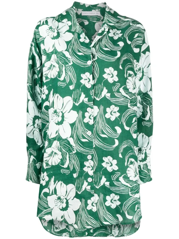 Faithfull The Brand Tortuga floral-print Shirt Dress | Green | FARFETCH