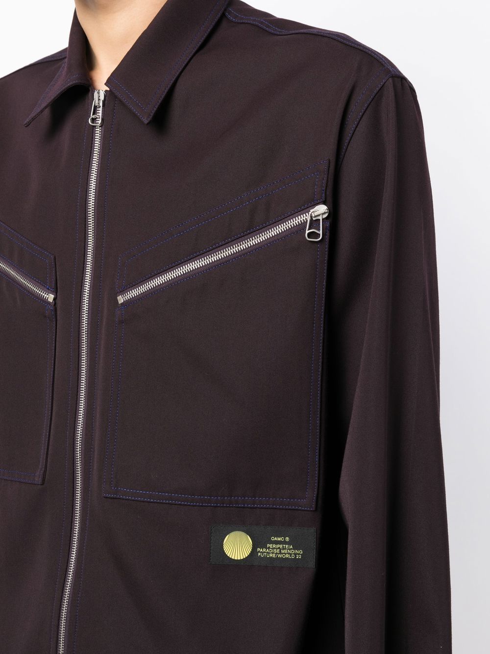 Shop Oamc Zip-up Shirt Jacket In Brown