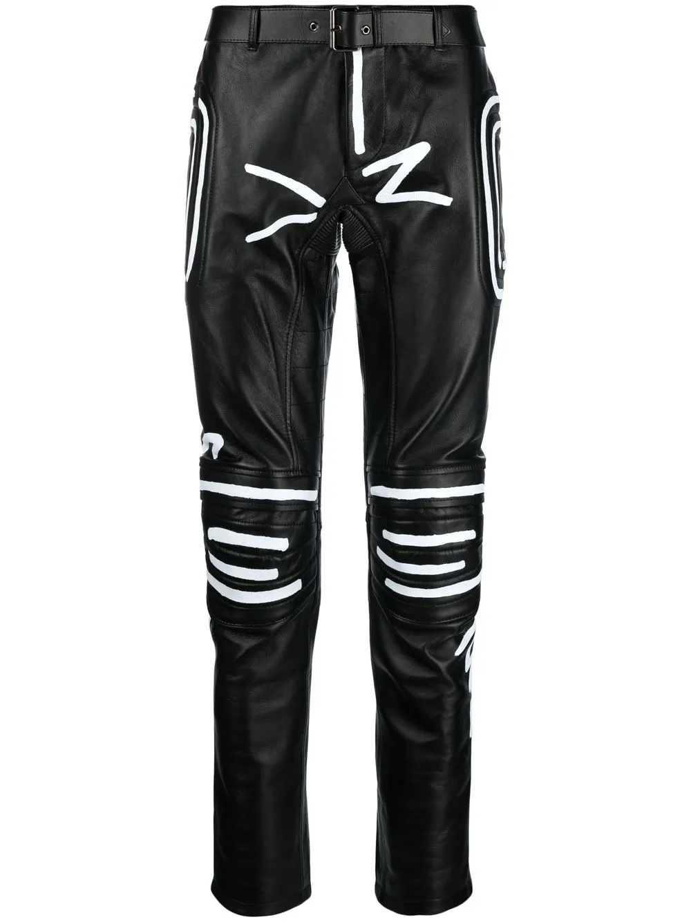 

Moschino painted-print leather biker trousers - Black