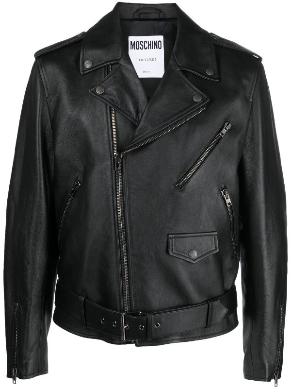 Balenciaga Printed Leather Biker Jacket In Black