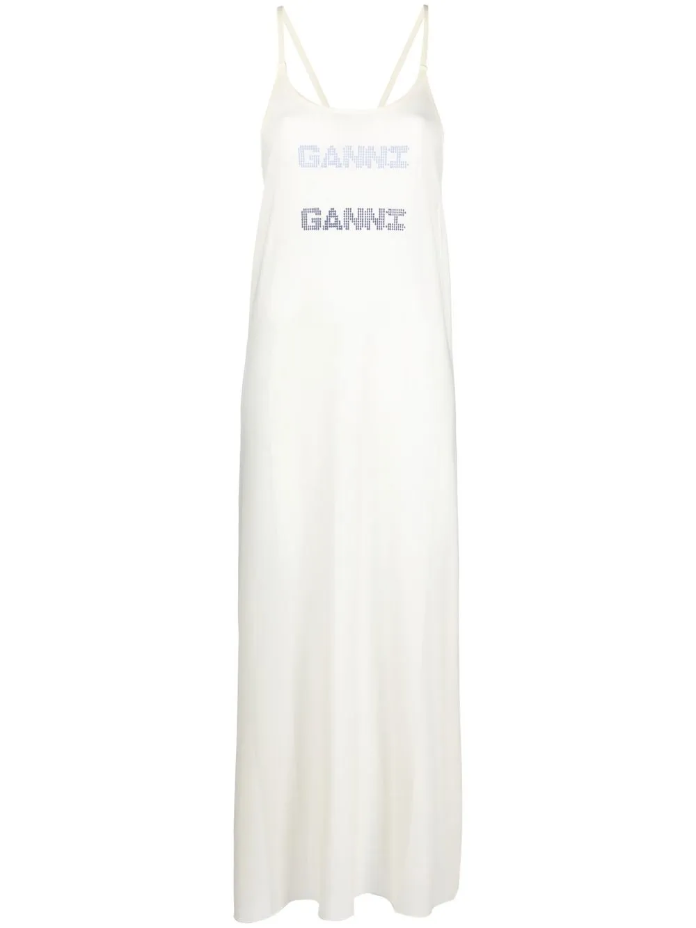 

GANNI logo-print mesh dress - White