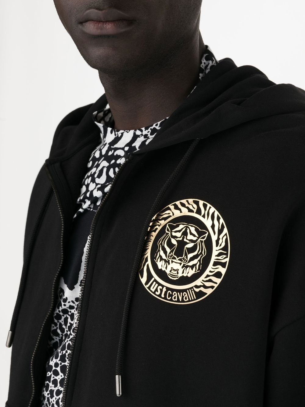 Shop Just Cavalli Logo-print Cotton Hoodie In Black