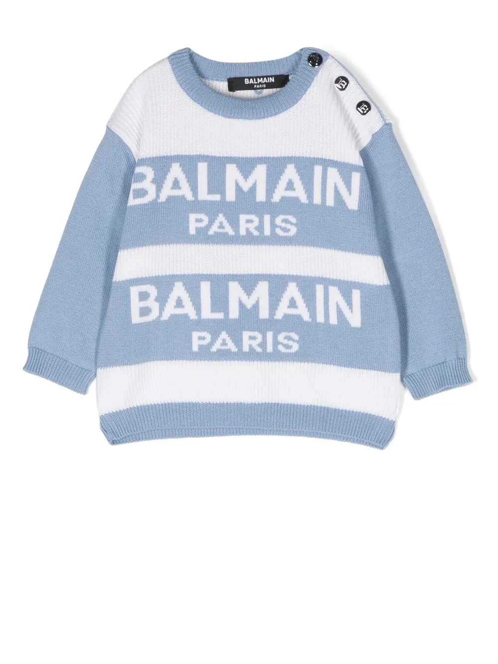 

Balmain Kids striped intarsia-knit logo jumper - Blue