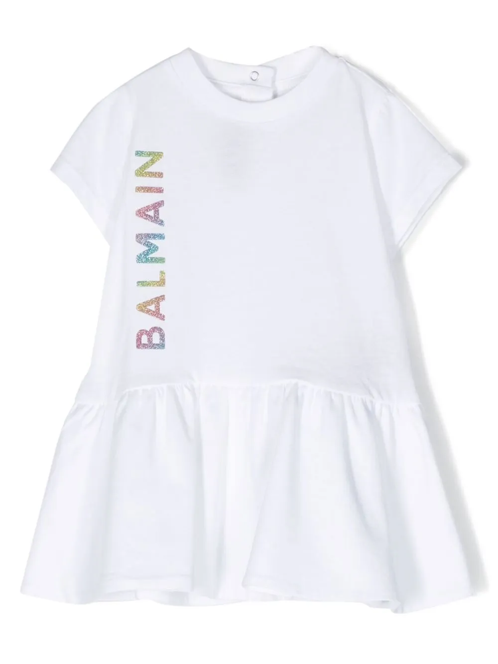 

Balmain Kids glitter-logo T-shirt dress - White