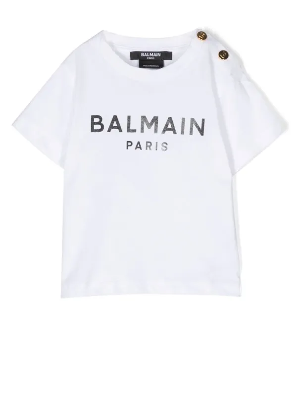 Balmain Kids logo-print short-sleeve T-shirt | White | FARFETCH SG