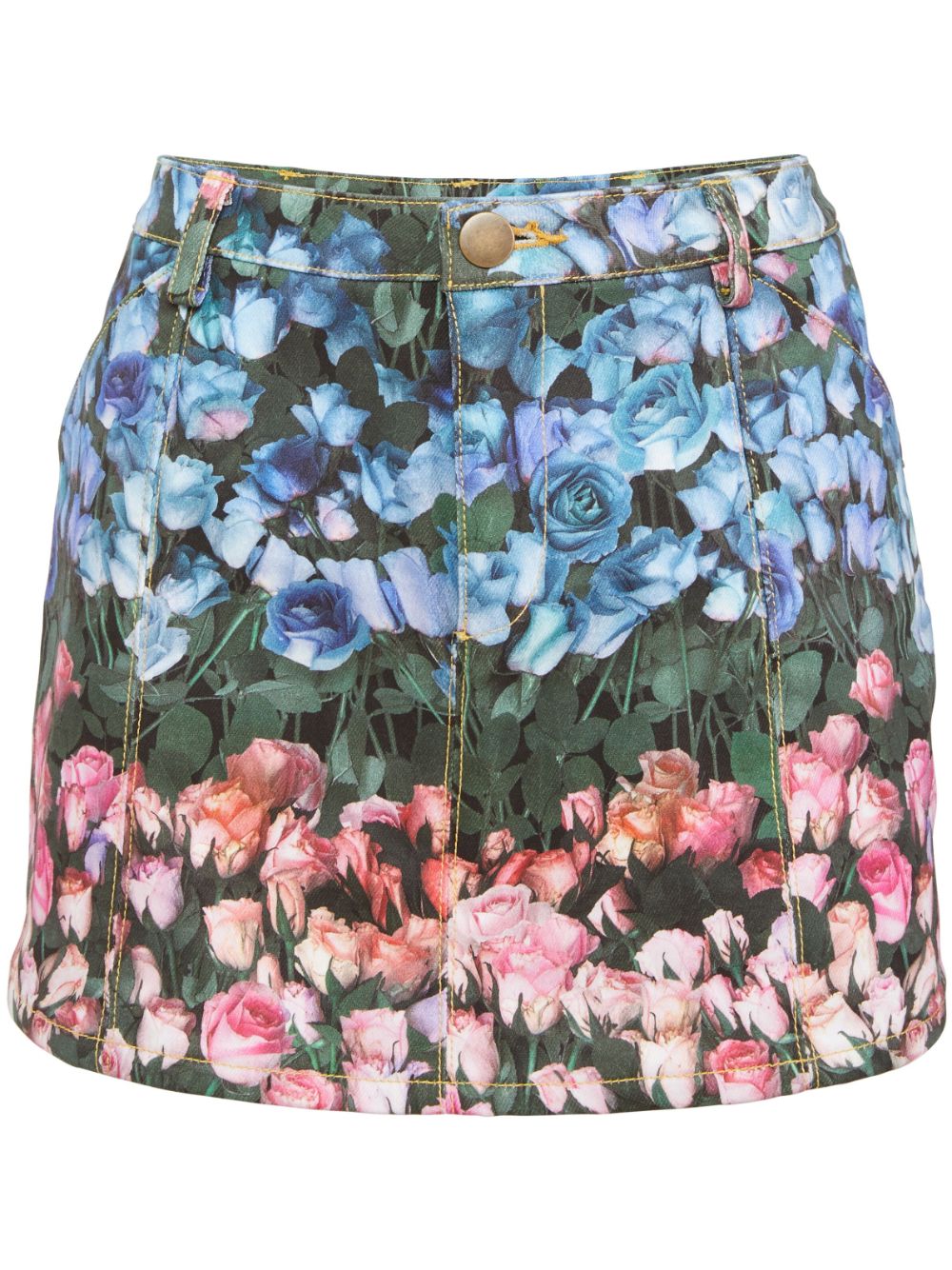 Fleur Du Mal rose-print denim miniskirt - Green