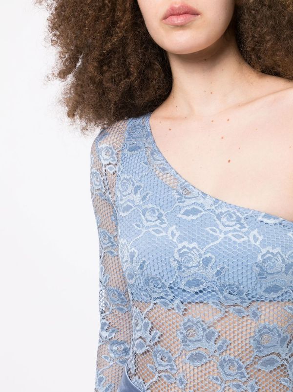 fleur du mal Rosalia Lace Bodysuit in Blue. Size M, S.