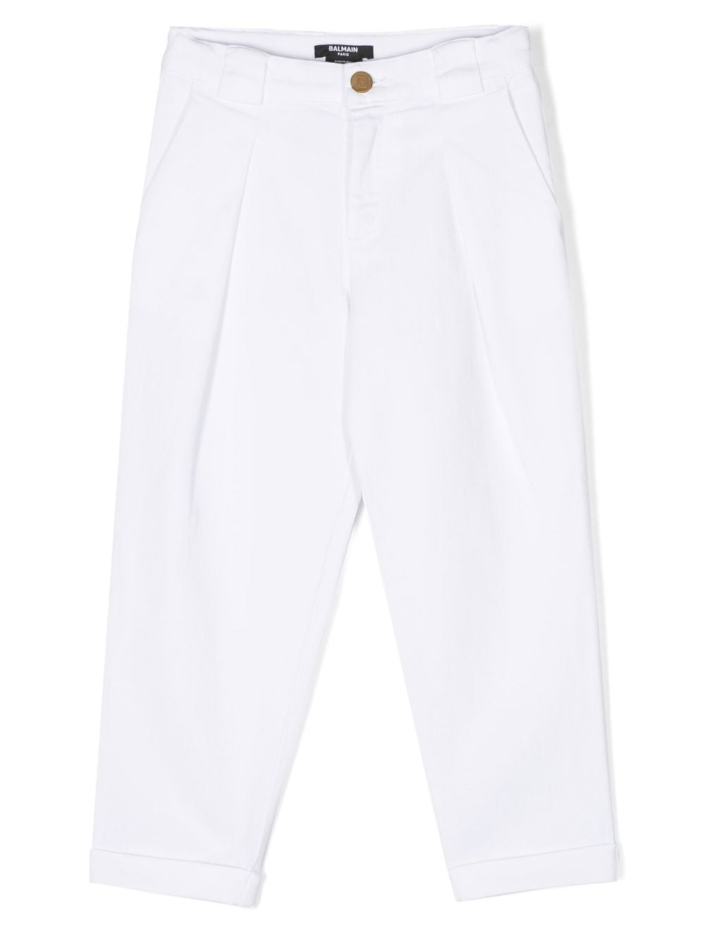 Shop Balmain Pleat-detail Straight-leg Trousers In 白色