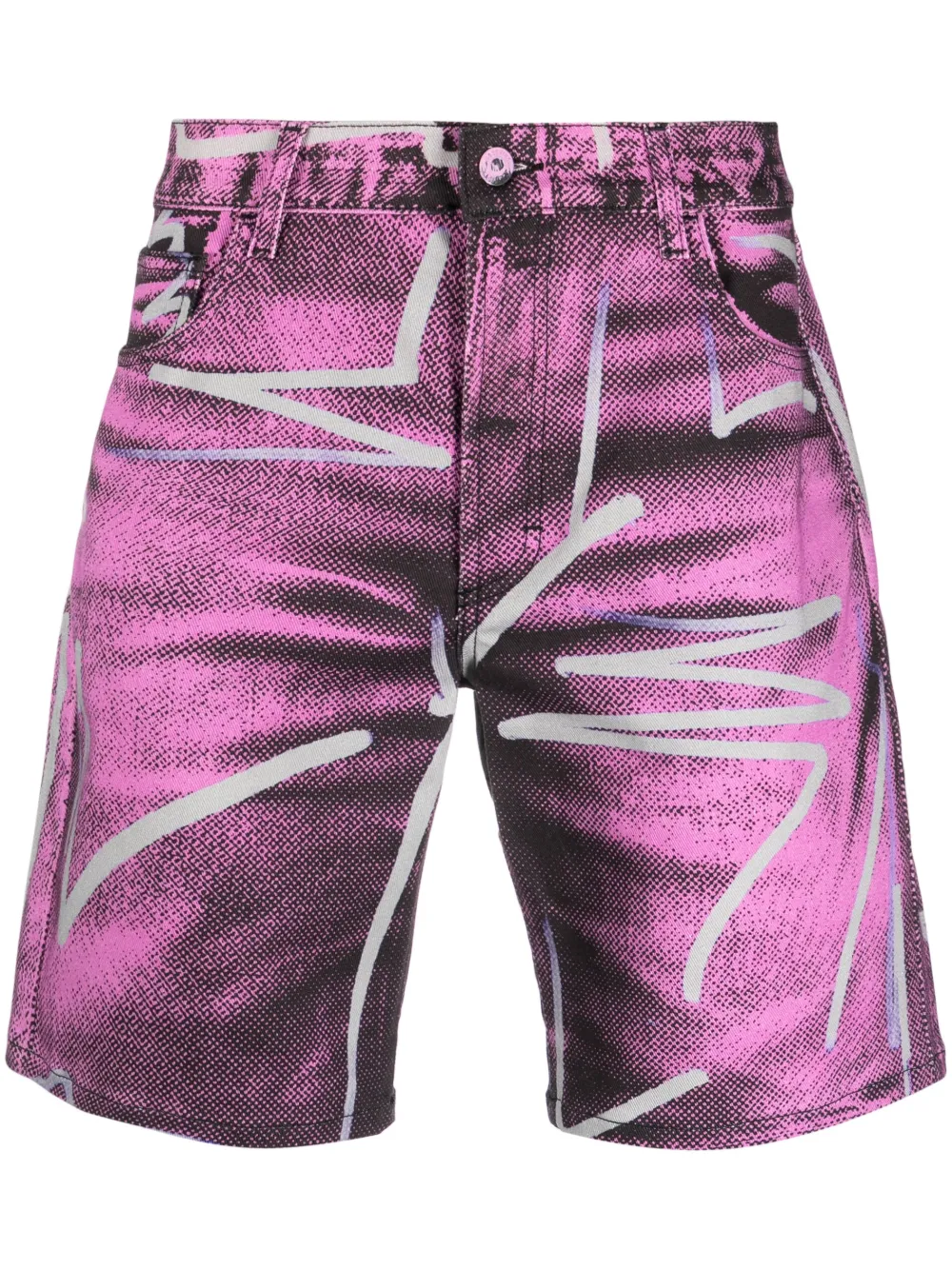 Moschino Shadows & Squiggles Denim Shorts In Purple