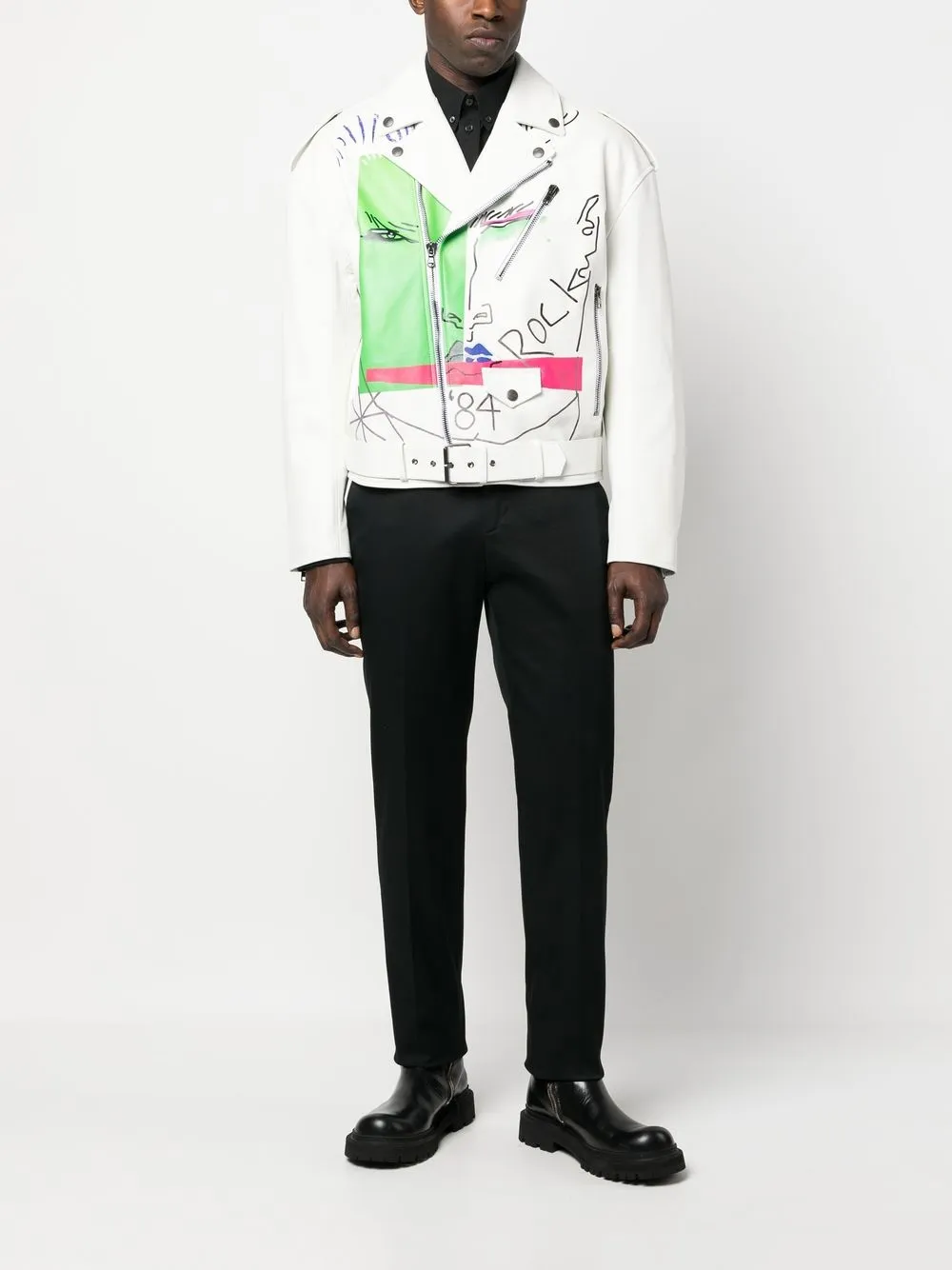 Moschino Bikerjack met print - Wit