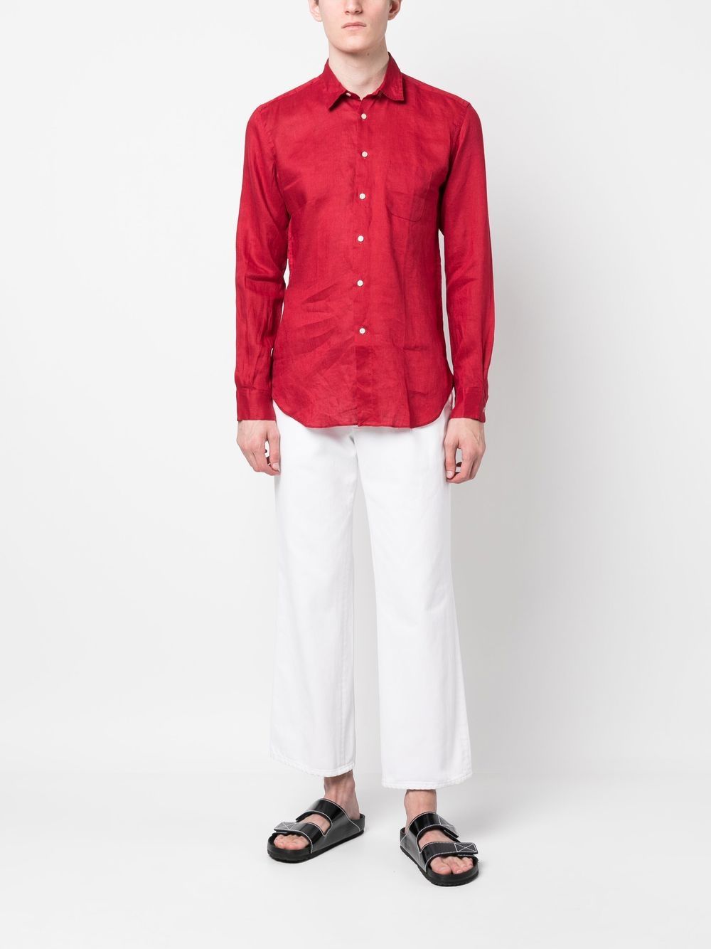 Shop Peninsula Swimwear Long-sleeve Button-up Shirt In Red