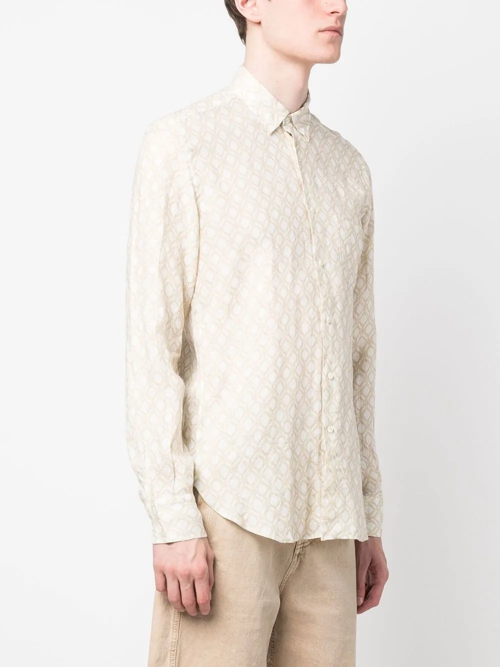 Shop Peninsula Swimwear Geometric-print Long-sleeve Shirt In White