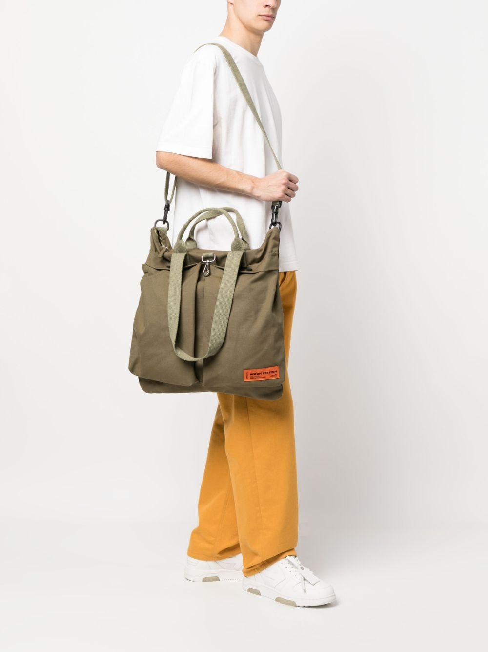 Shop Heron Preston Logo-patch Canvas Shoulder Bag In Green