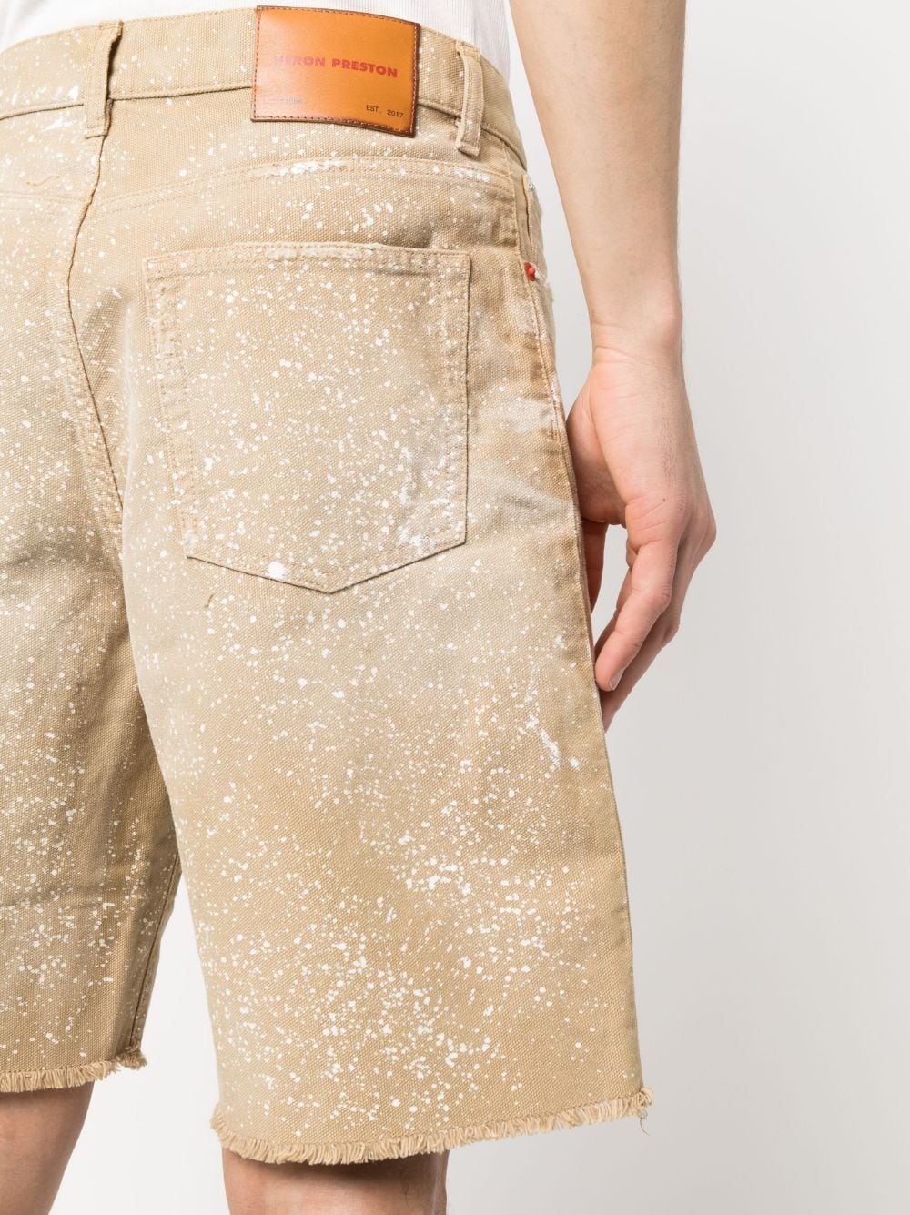 Shop Heron Preston Paint-splatter Denim Shorts In Brown