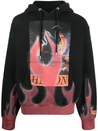 Heron Preston flame print Cotton Hoodie Black FARFETCH AU