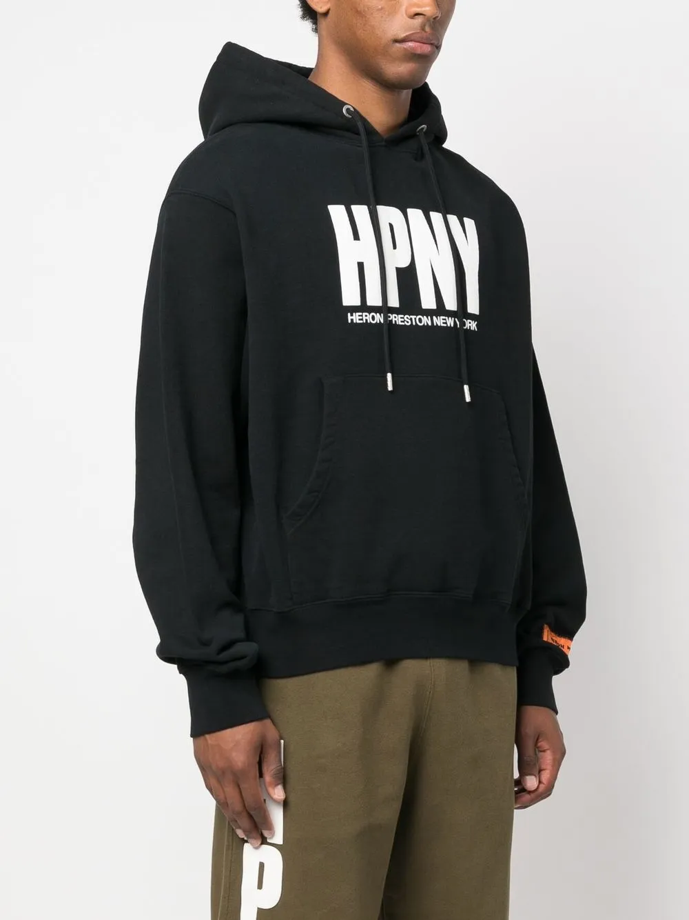 heron preston logo-print drawstring hoodie - black