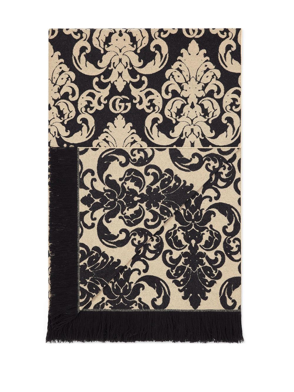 Shop Gucci Wool-cashmere Damask Blanket In Black