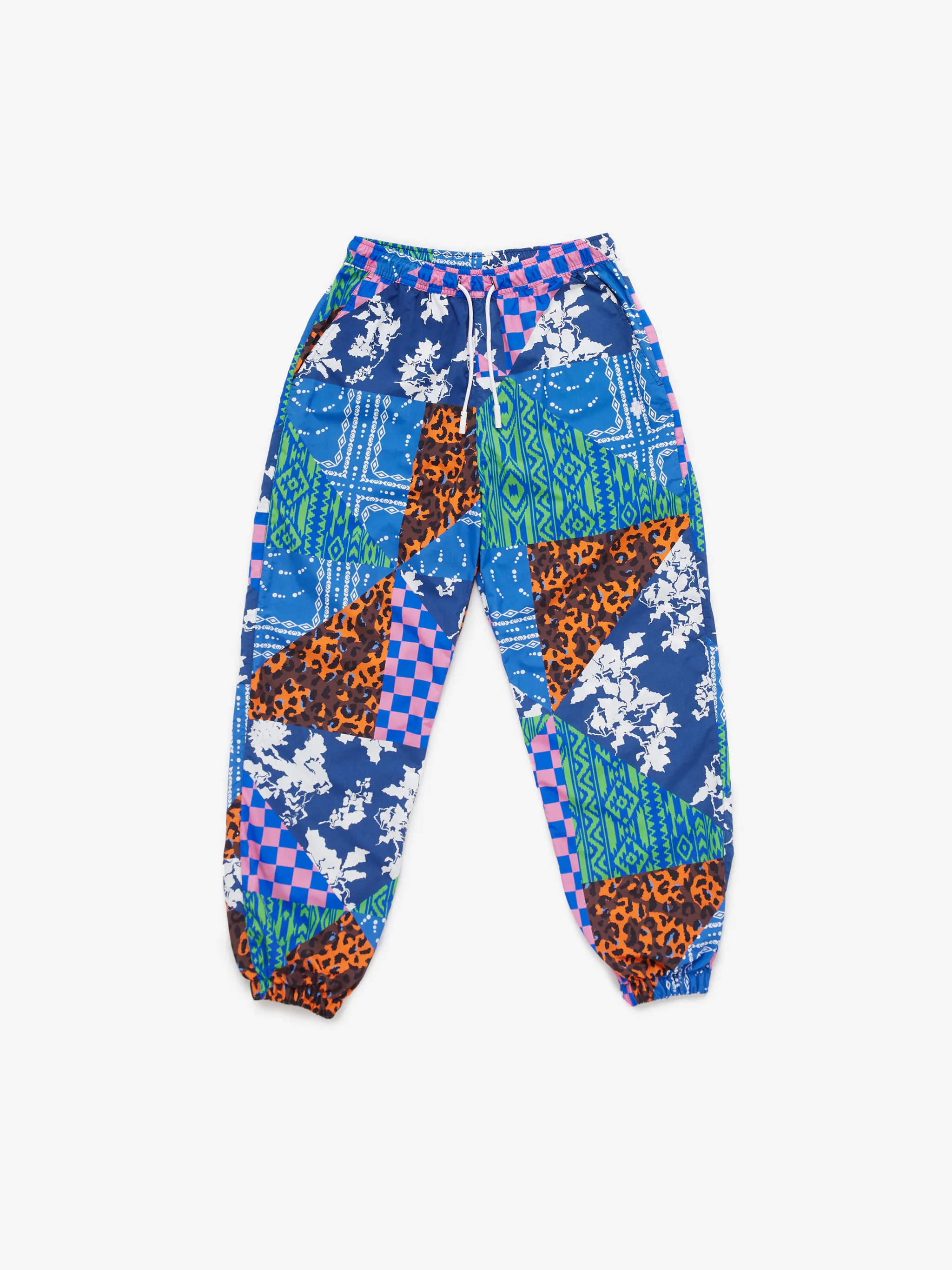 patchwork drawstring track pants from Marcelo Burlon County of Milan featuring multicolour, patchwork design, drawstring fastening, two side slash pockets and elasticated ankles.