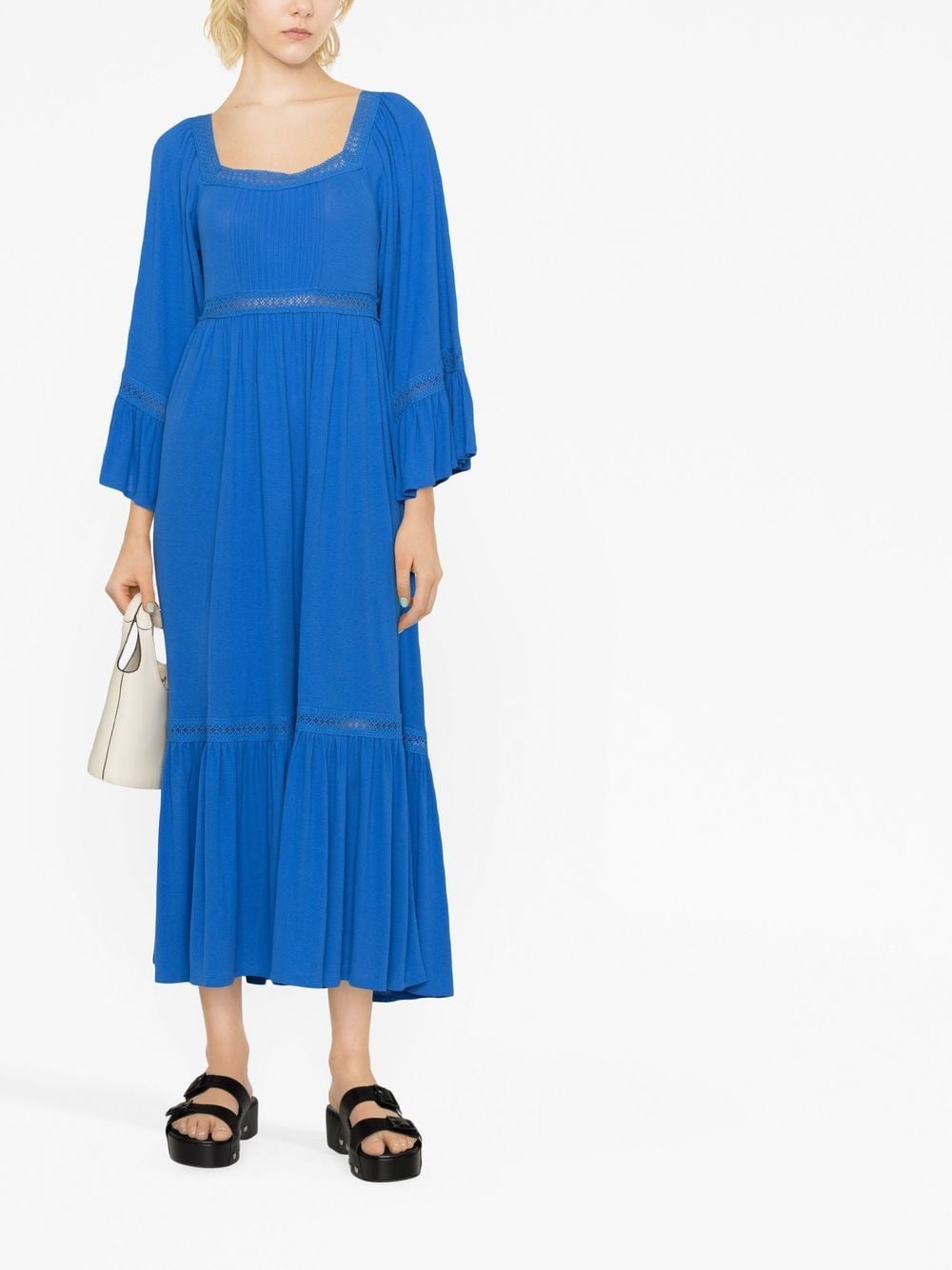 See by Chloé Midi-jurk met vierkante hals - Blauw