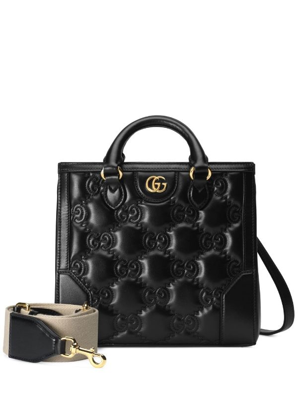 Gucci GG-embossed Mini Leather Tote Bag - Black