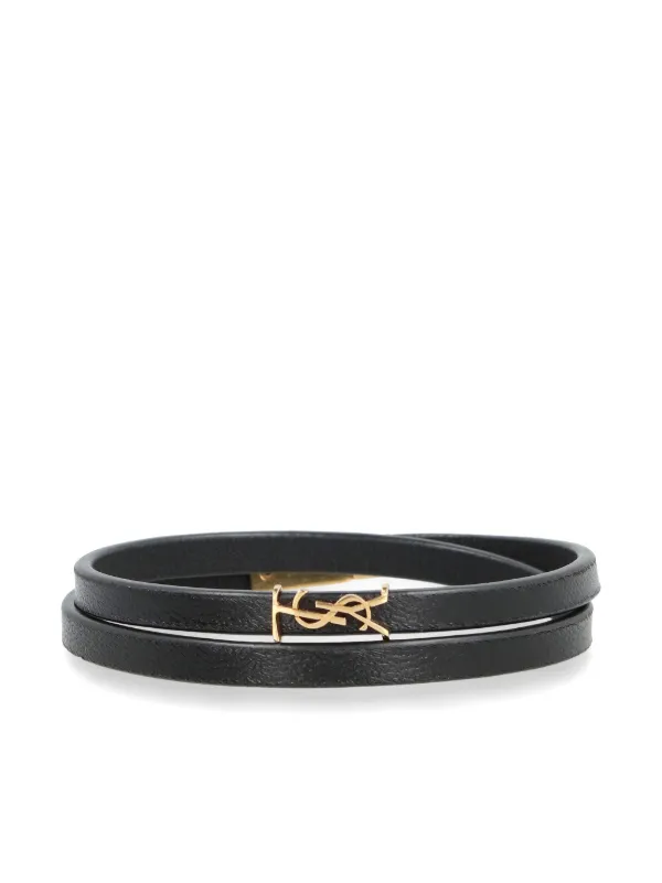 Saint Laurent double wrap Leather Bracelet Black FARFETCH