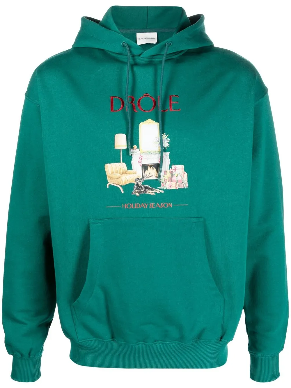 Shop Drôle De Monsieur Illustration-print Cotton Hoodie In Green