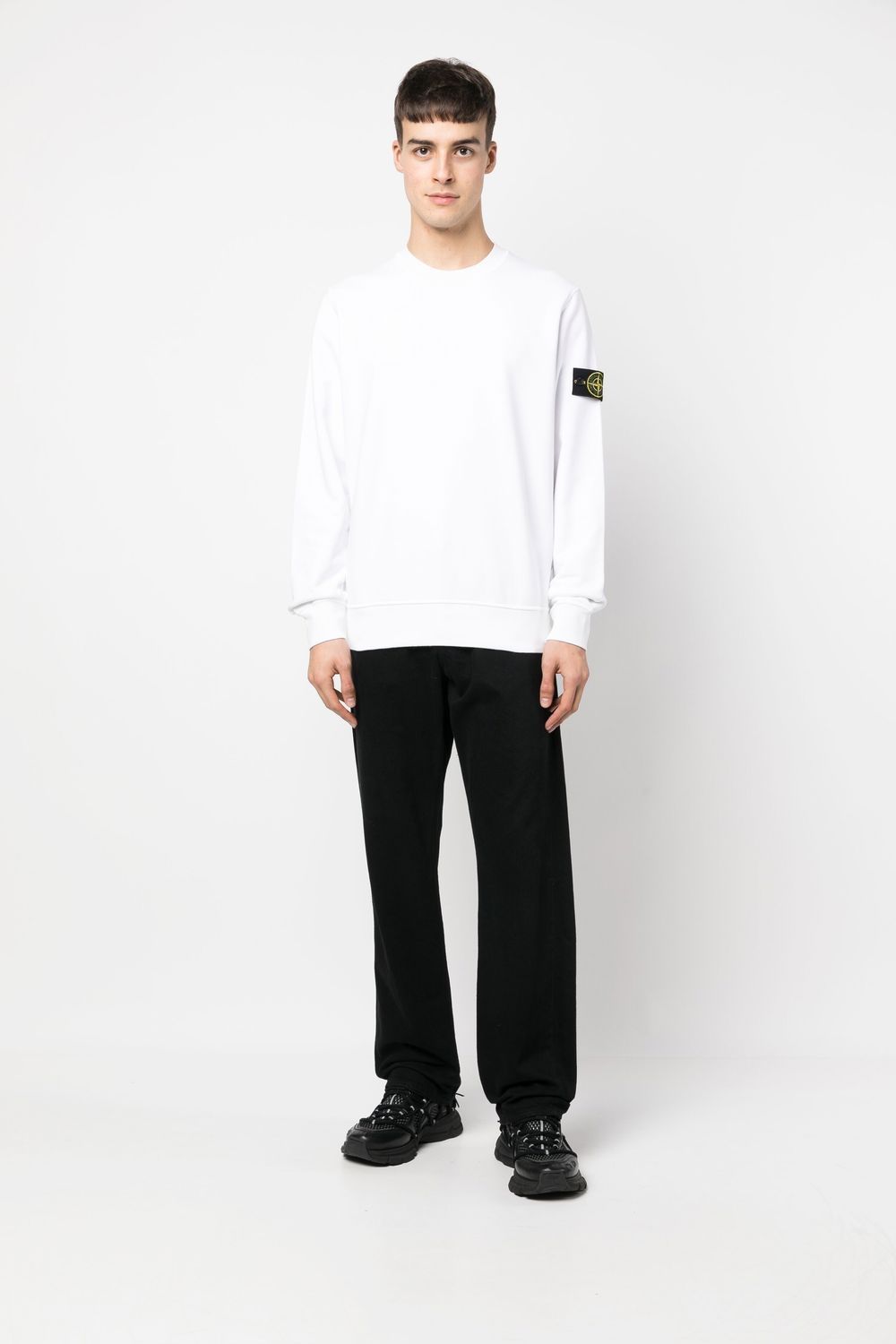 Shop Stone Island Compass-patch Crew-neck Sweatshirt In White