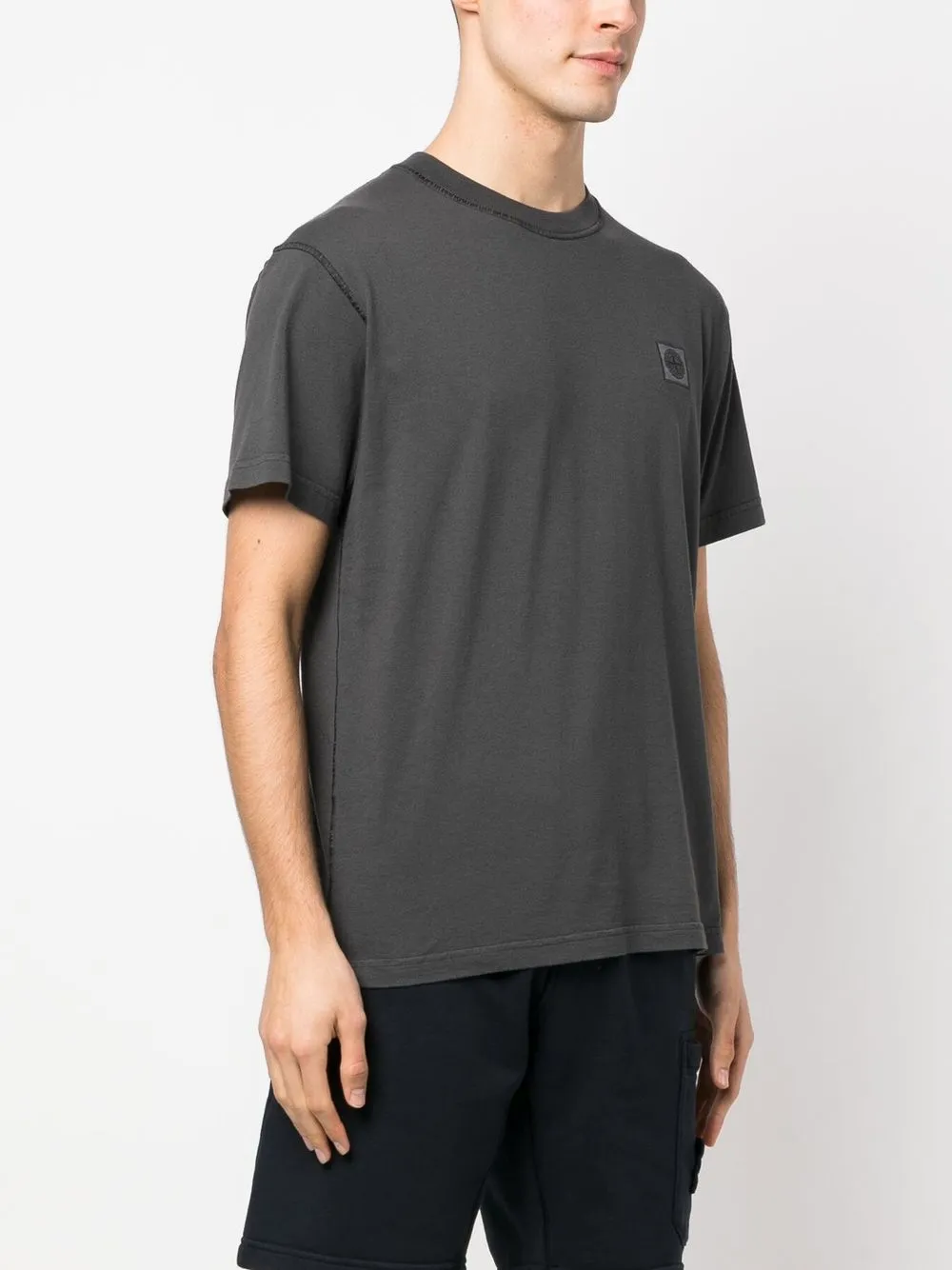 Stone Island Compass-patch Cotton T-shirt In Grey