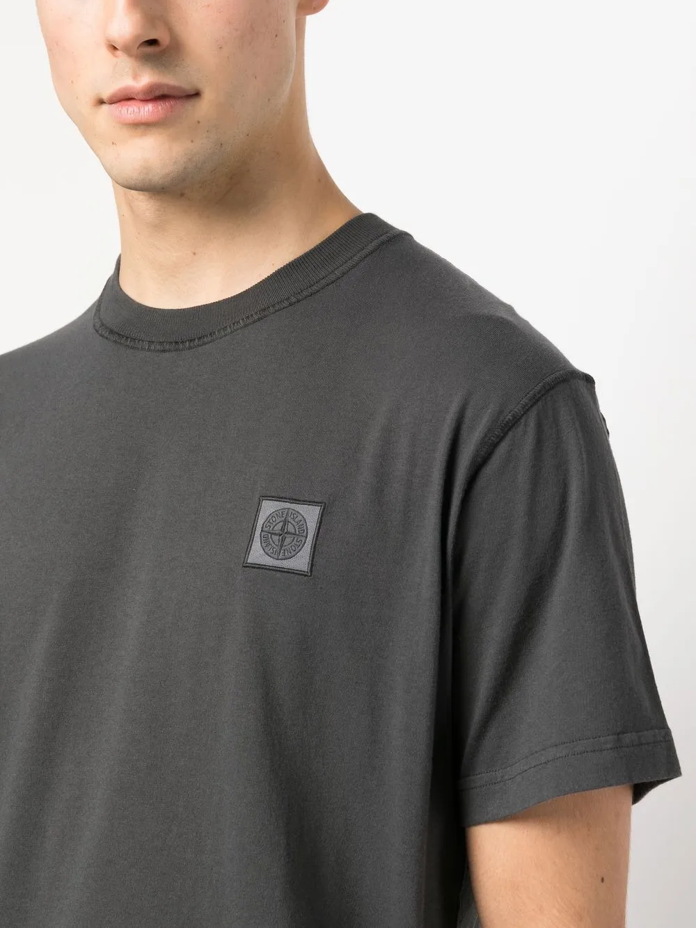 Stone Island Compass-patch Cotton T-shirt In Grey
