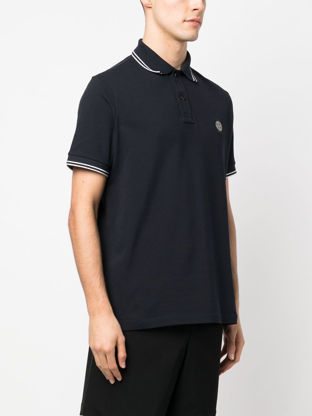 Shop Stone Island Compass-patch Tipped Polo Shirt In Blue