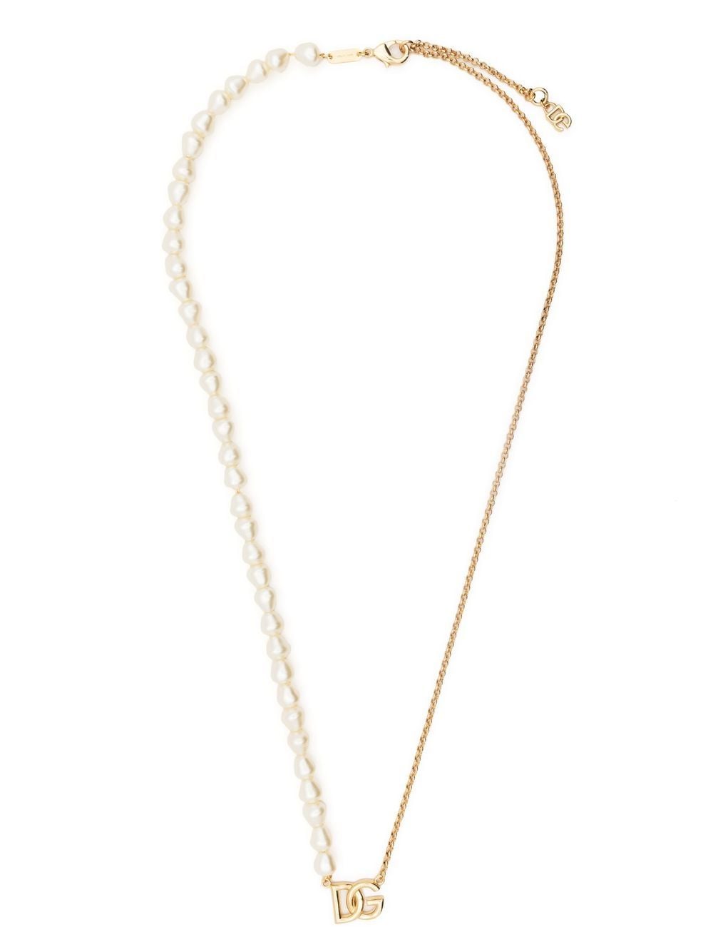 Shop Dolce & Gabbana Logo-pendant Pearl-chain Necklace In Gold