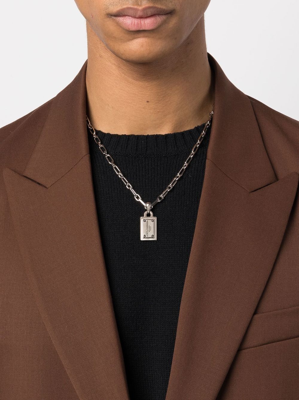 Shop Dolce & Gabbana Logo-pendant Chain-link Necklace In Silver