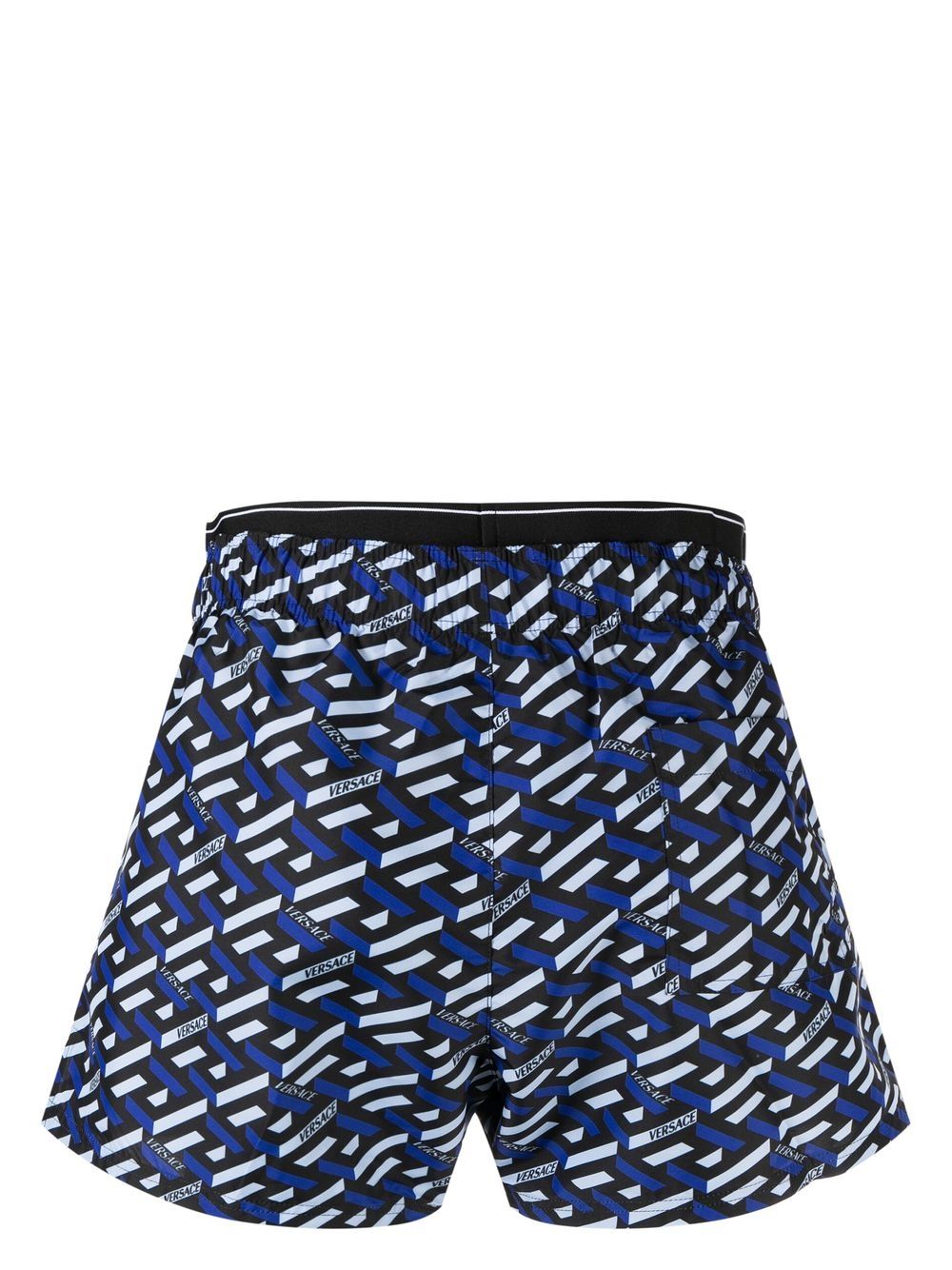 Shop Versace La Greca-print Swim Shorts In Blue
