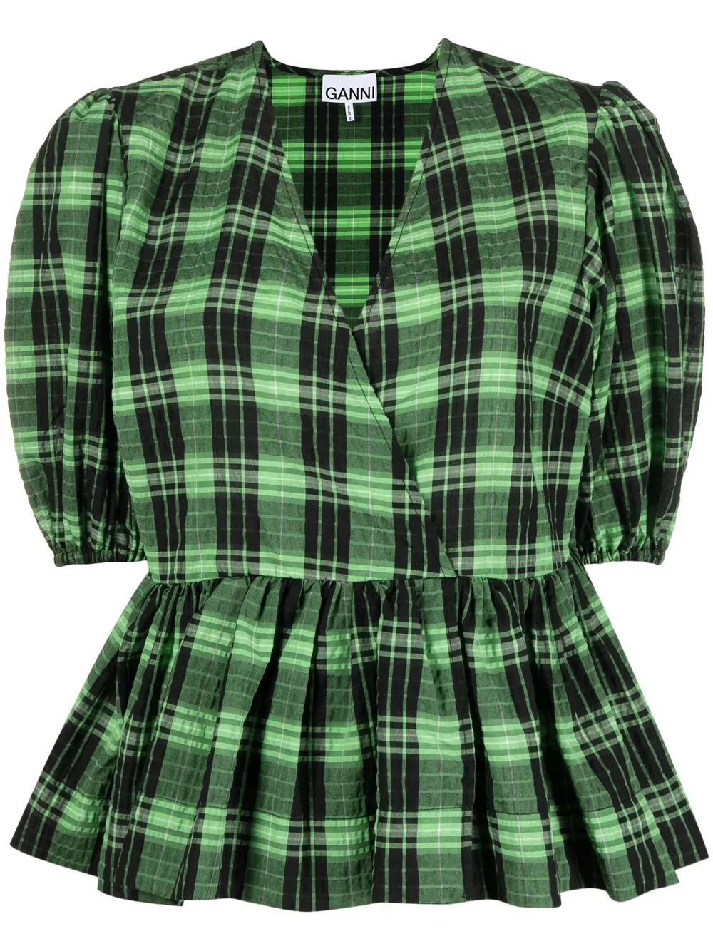 

GANNI plaid peplum blouse - Green