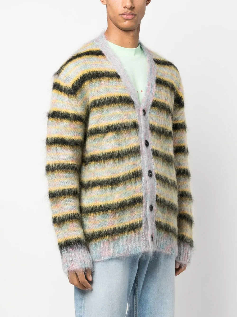 Marni Striped mohair-blend Cardigan - Farfetch