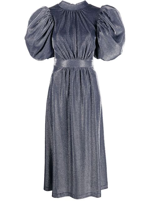 ROTATE puff-sleeve midi dress