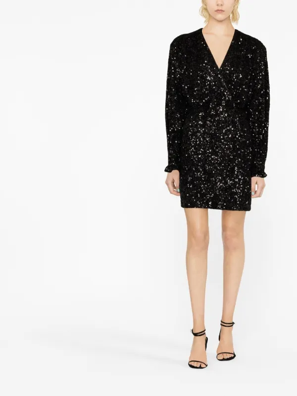rotate sequin wrap dress ROTATE Birger Christensen - Sue sequin-trimmed recycled-chiffon mini dress