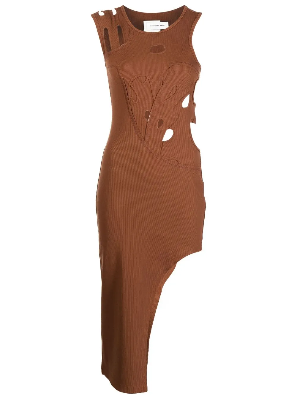 

Feng Chen Wang ribbed cut-out midi dress - Brown