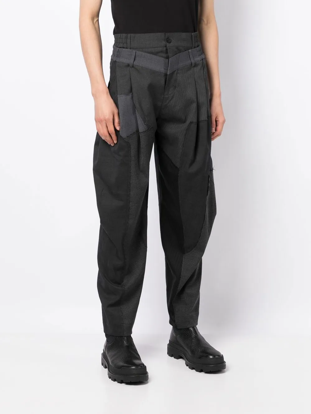 Feng Chen Wang Layered-design Tapered Trousers In Grey