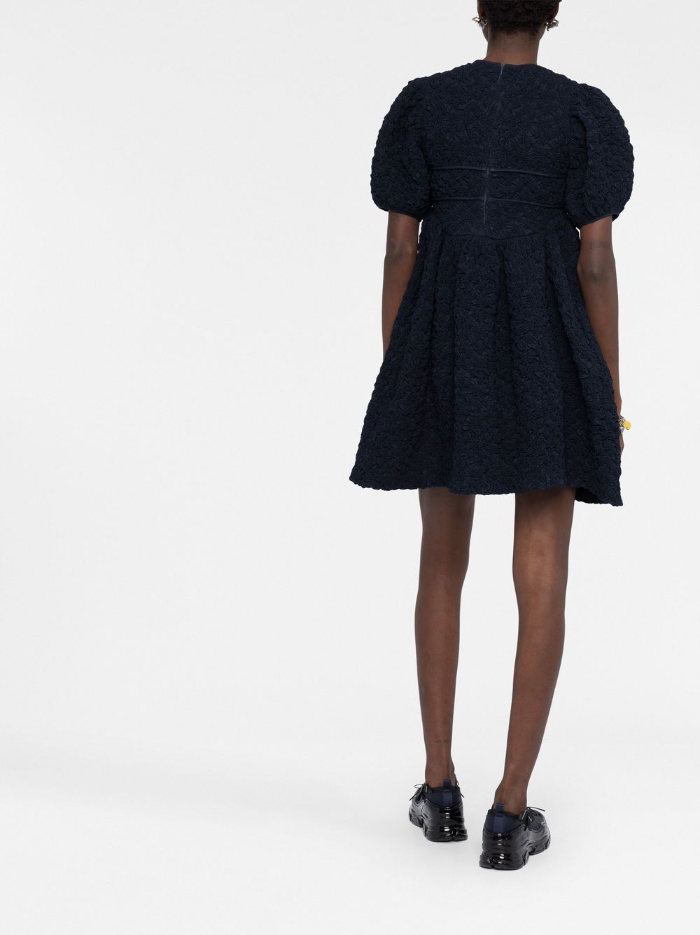 Shop Cecilie Bahnsen Simi Textured Puff-sleeve Dress In Blue