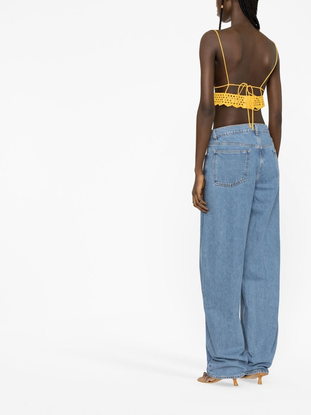 Shop Stella Mccartney Cropped Broderie-anglaise Top In Yellow