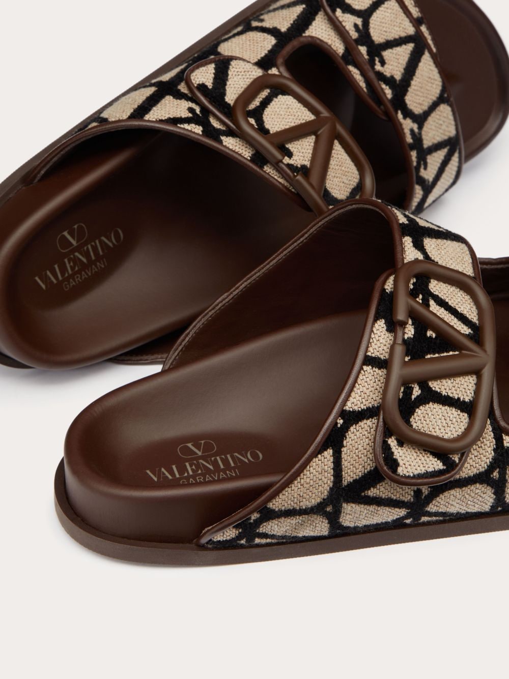 Shop Valentino Vlogo Toile Iconographe Double-strap Sandals In Brown