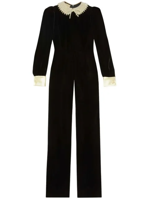 Gucci velvet beaded-collar jumpsuit