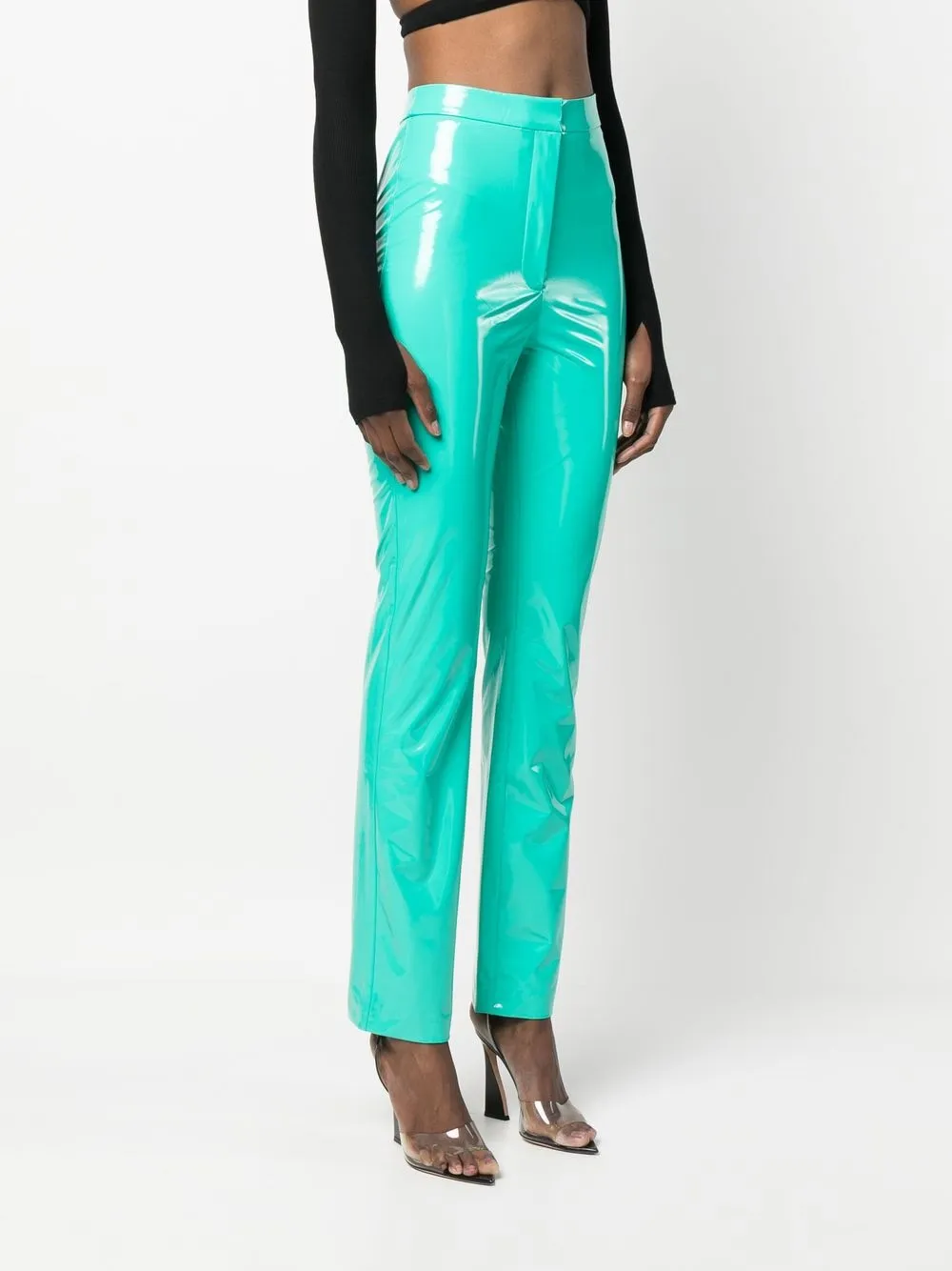 Green best sale vinyl trousers