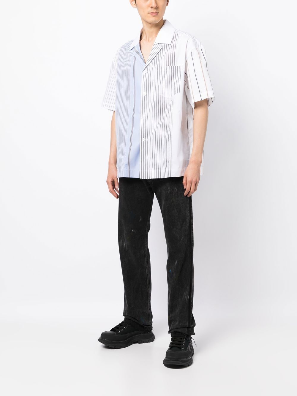 Shop Feng Chen Wang Short-sleeve Striped Shirt In Blue