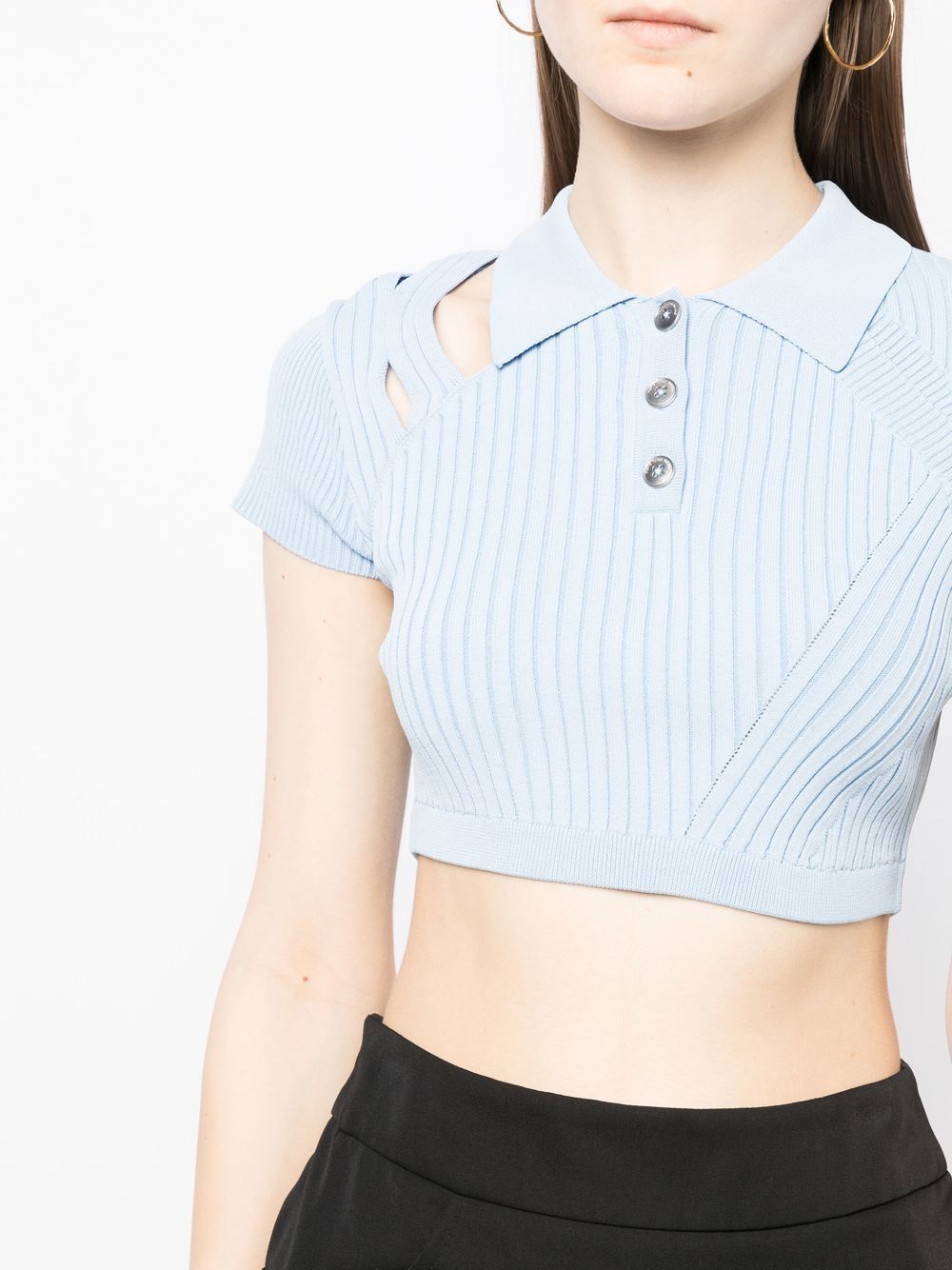 Shop Feng Chen Wang Ribbed Cropped Polo Top In Blau