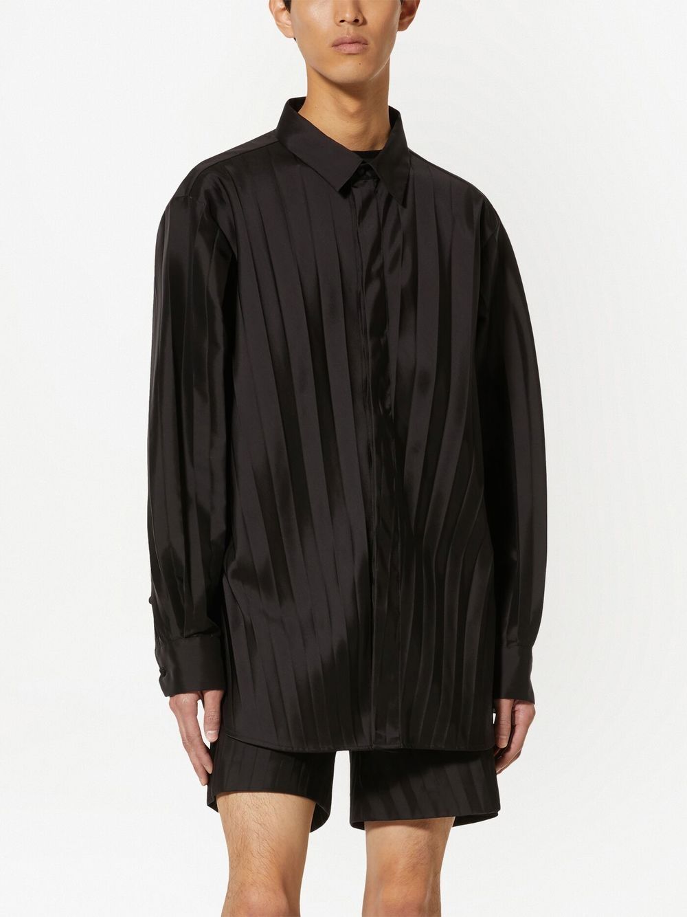 Shop Valentino Pleated Long Sleeves Shirt In Brown